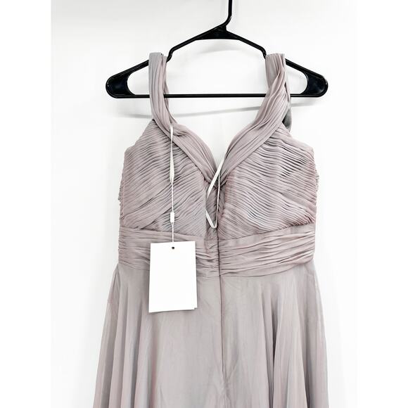 Mac Duggal 67485 Pearl Gray Chiffon Satin Off Shoulder Gown 12 NEW - Picture 7 of 7